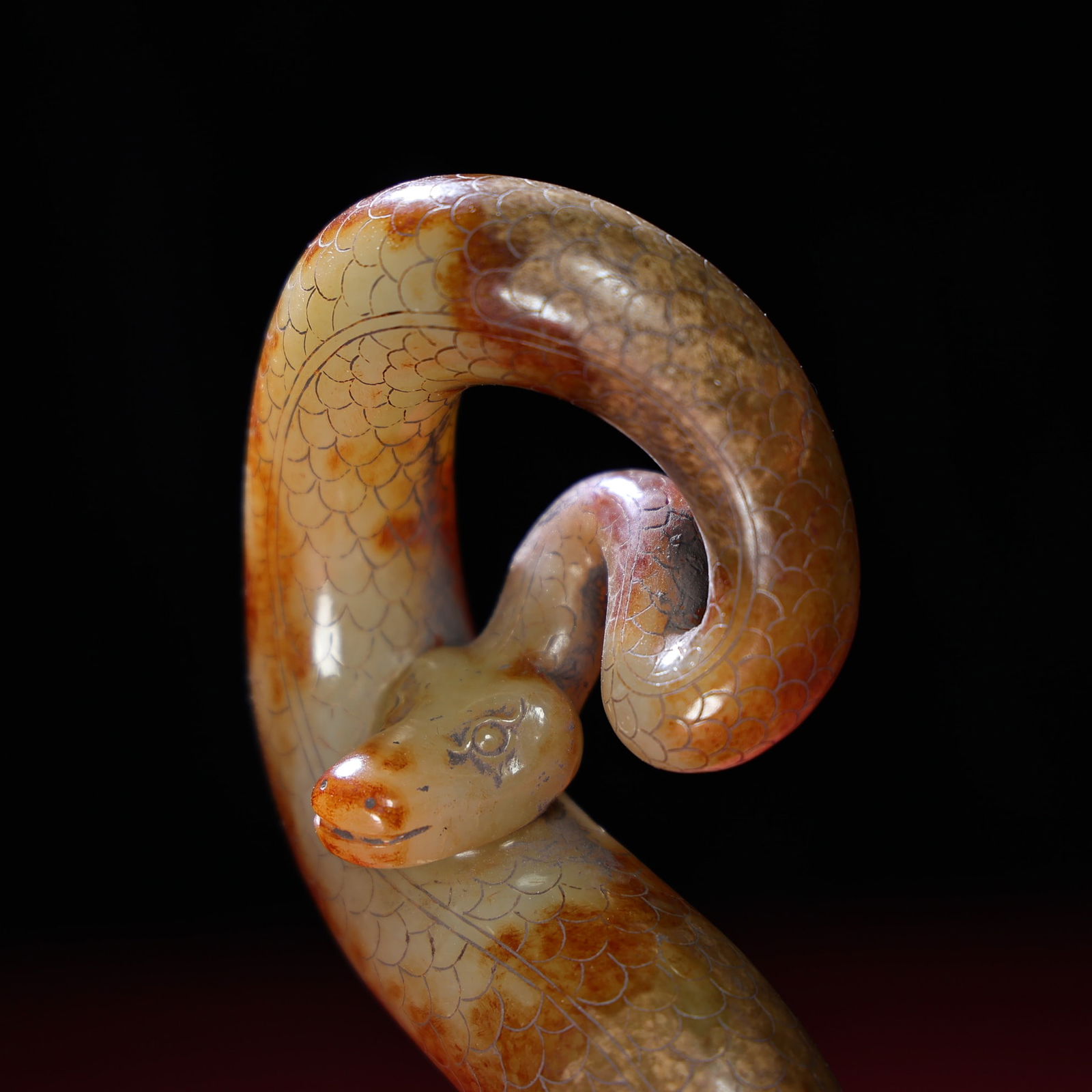 Old Chinese Hetian Jade Snake Statue - 8