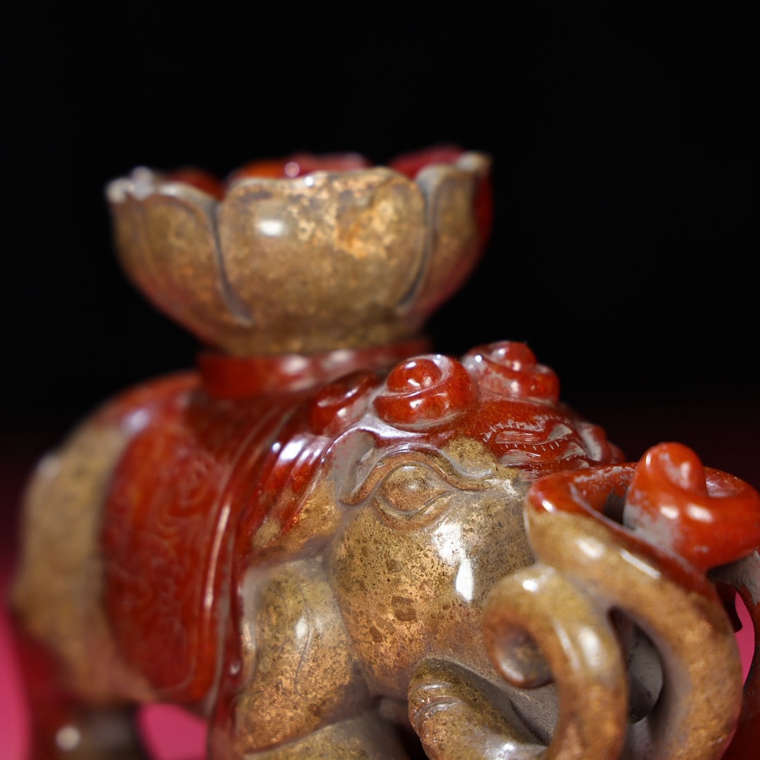Old Chinese Hetian Jade Elephant Candlestick Statue - 3