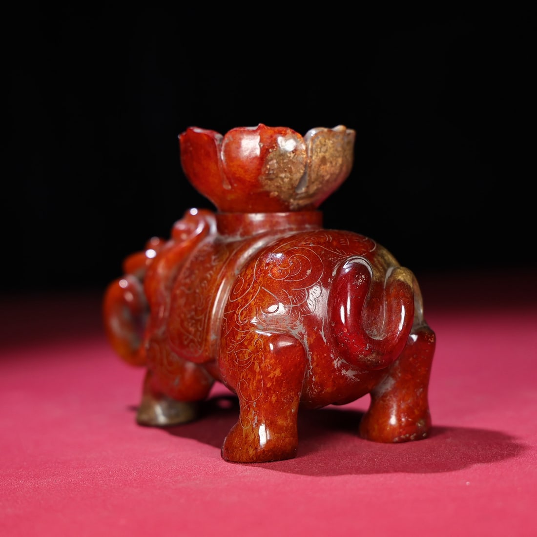 Old Chinese Hetian Jade Elephant Candlestick Statue - 6