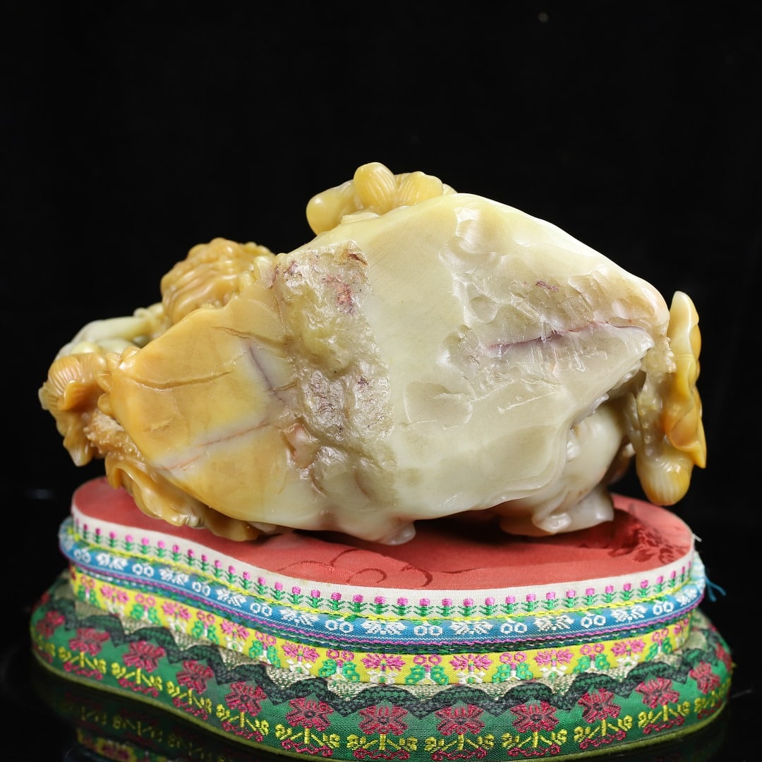 Superb Chinese Shoushan Stone Tianhuang Stone Manjusri & Lion Statue - 9