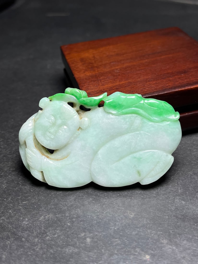 Old Natural Jadeite Carved Kid Pendant (1 of 9)