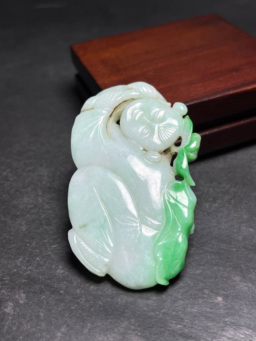 Old Natural Jadeite Carved Kid Pendant - 3
