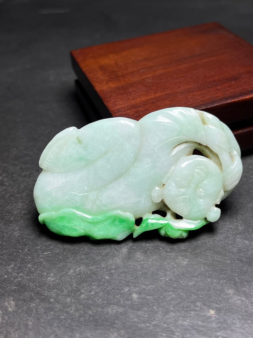 Old Natural Jadeite Carved Kid Pendant - 4