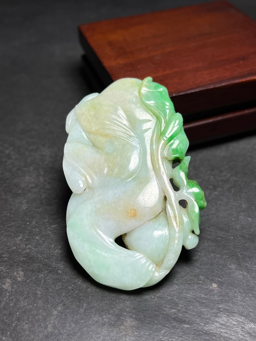Old Natural Jadeite Carved Kid Pendant - 6