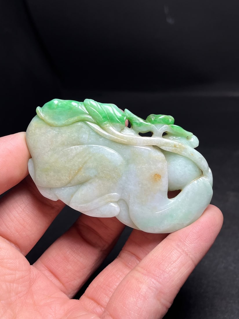 Old Natural Jadeite Carved Kid Pendant - 9