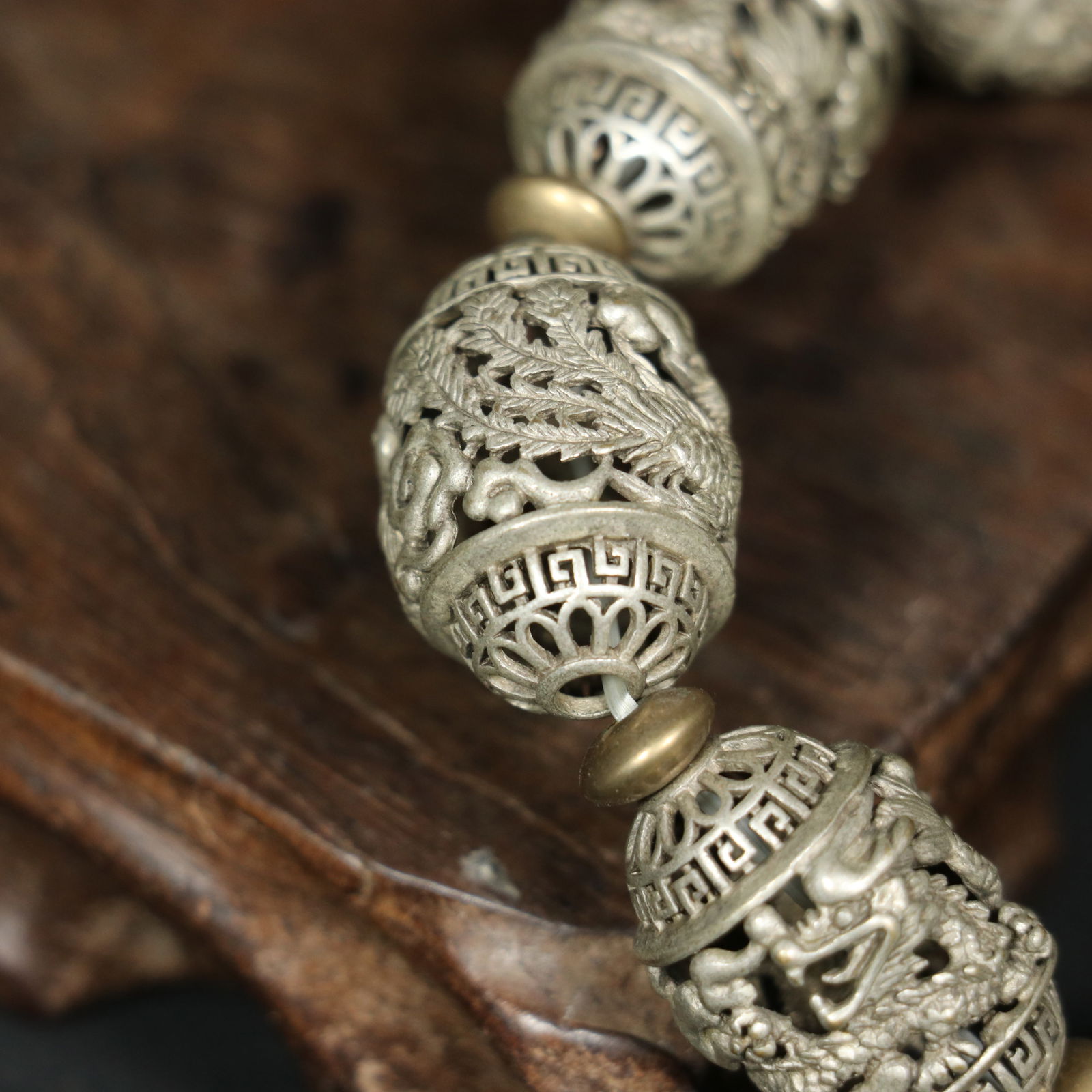 Old Tibetan Silver Dragon Phoenix Hand Chain - 8