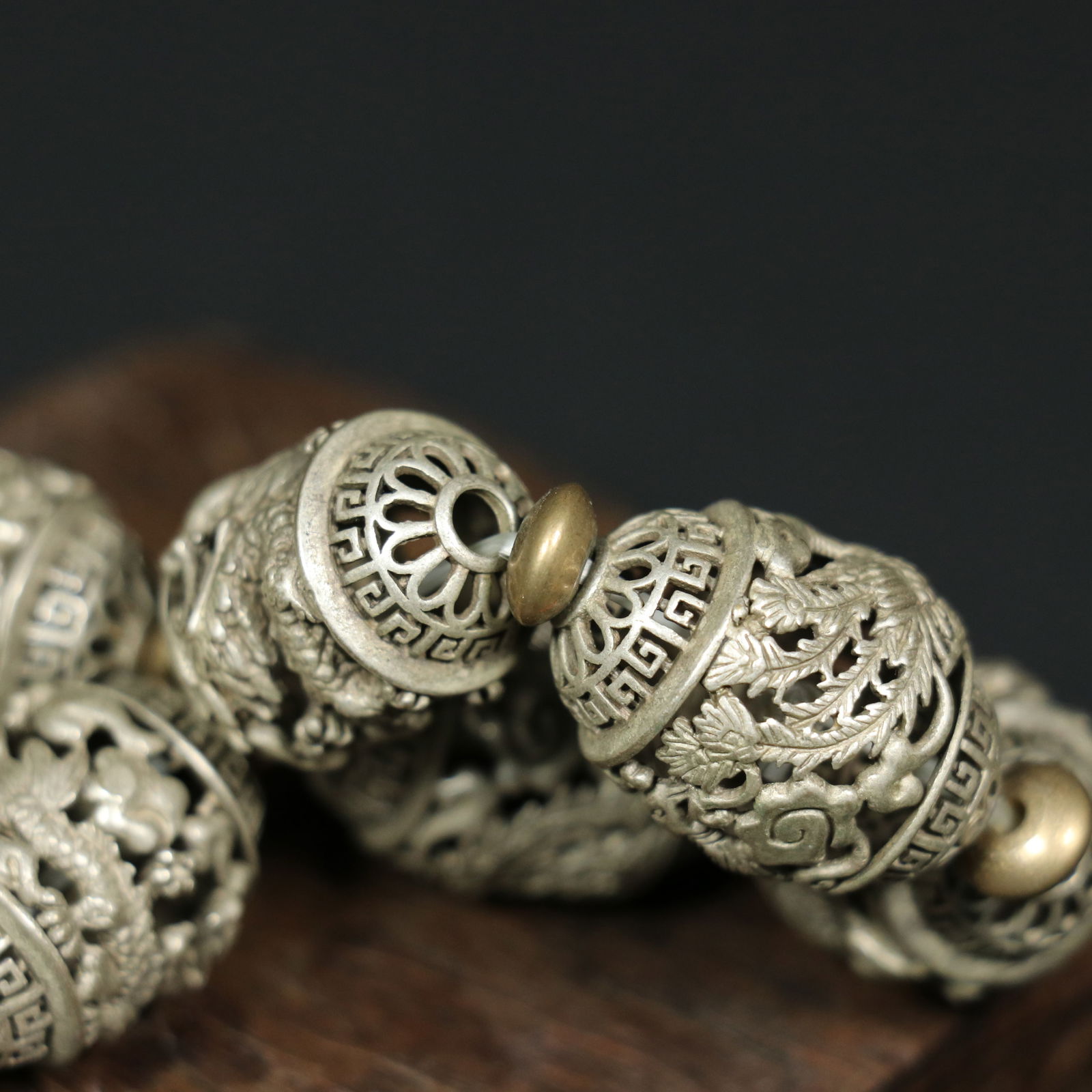 Old Tibetan Silver Dragon Phoenix Hand Chain - 9