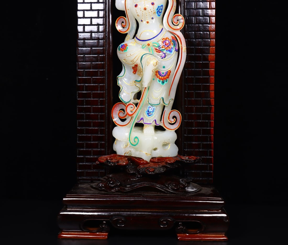 Hand Drawn Chinese Qing Dynasty Hetian Jade Figure Statue - 3