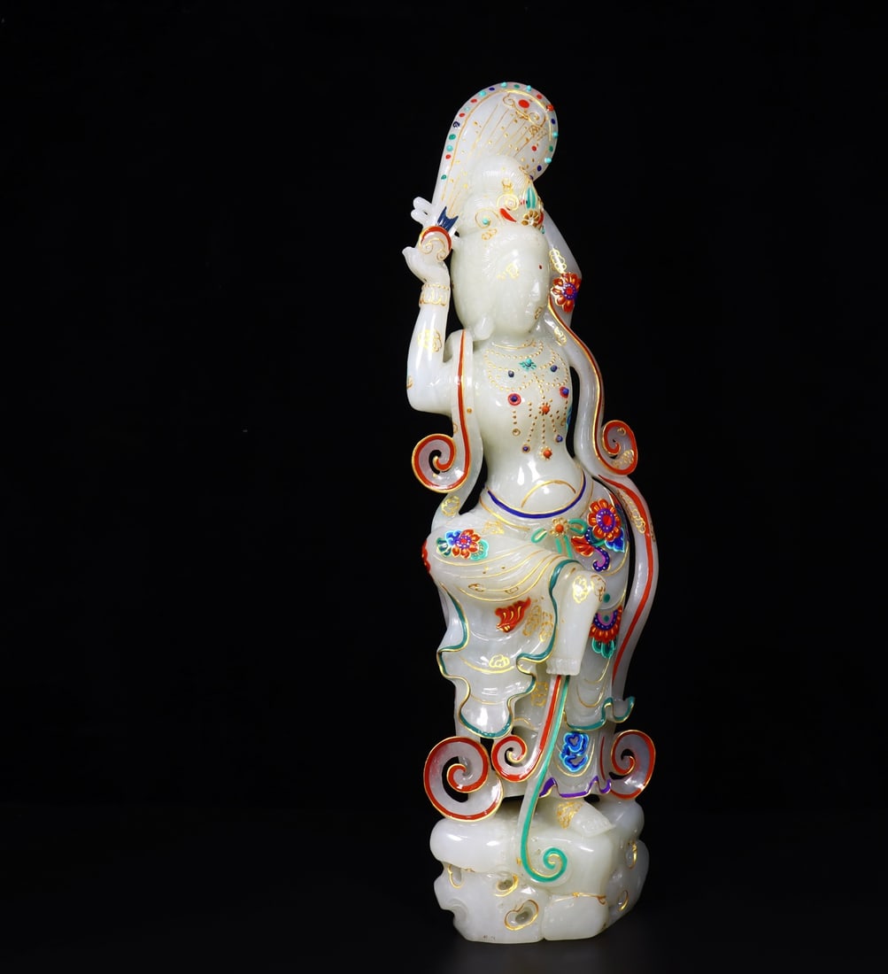 Hand Drawn Chinese Qing Dynasty Hetian Jade Figure Statue - 5