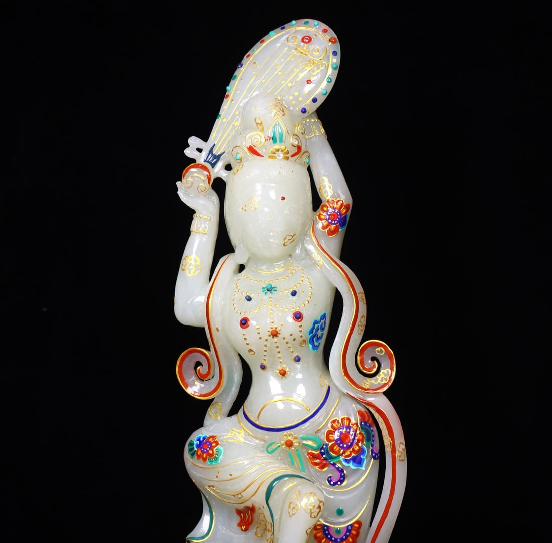 Hand Drawn Chinese Qing Dynasty Hetian Jade Figure Statue - 6