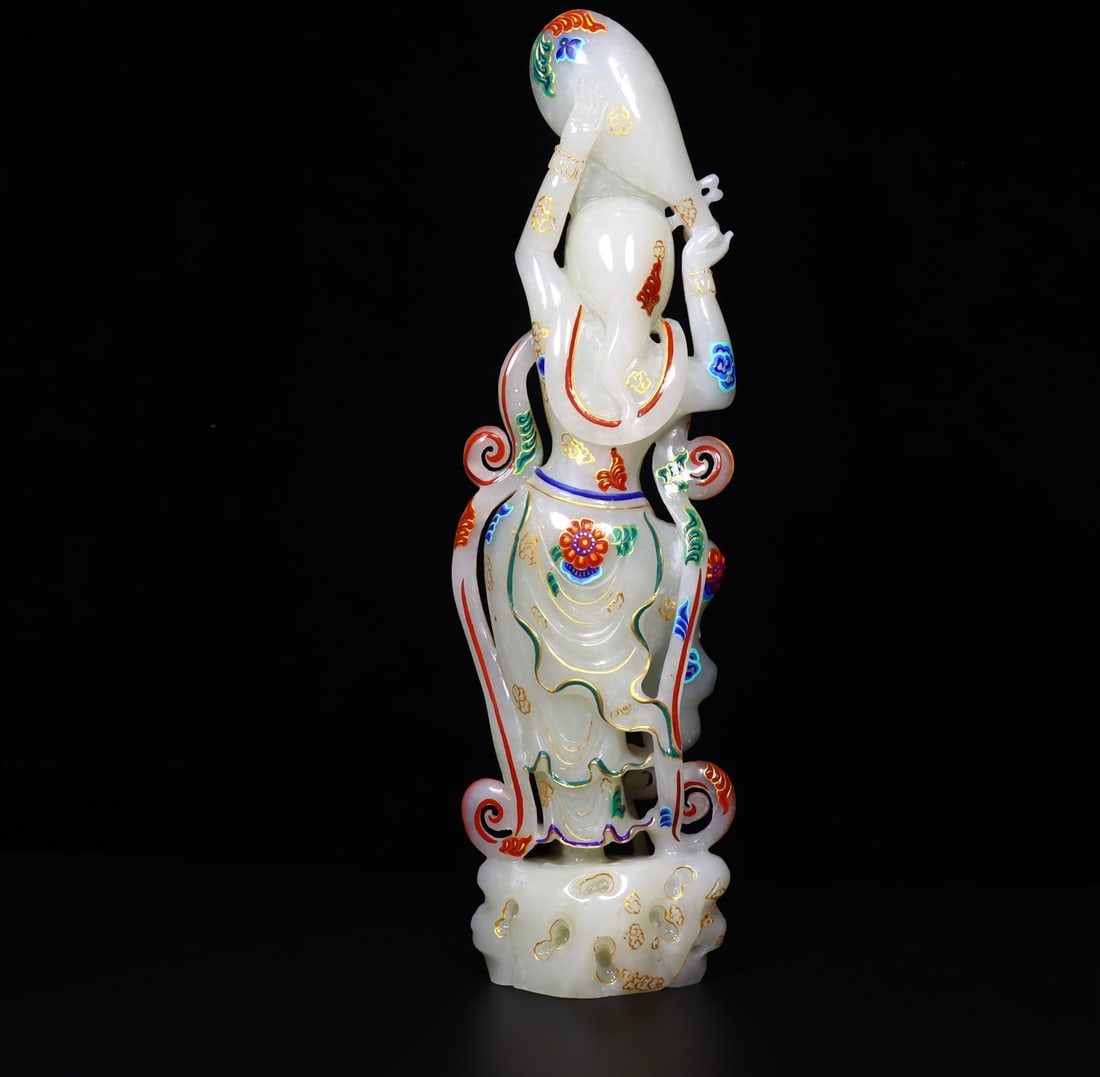 Hand Drawn Chinese Qing Dynasty Hetian Jade Figure Statue - 8