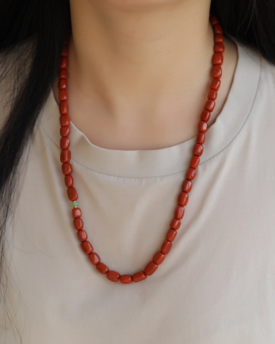 Chinese Nanhong Agate Original Stone Beads Necklace with Certificate - 2