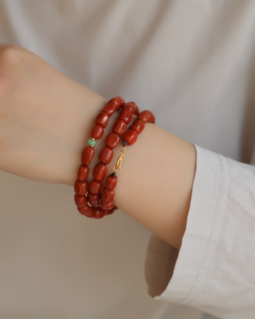 Chinese Nanhong Agate Original Stone Beads Necklace with Certificate - 3