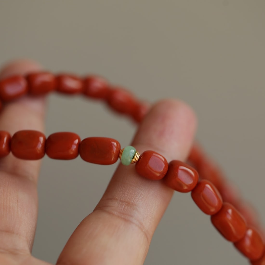 Chinese Nanhong Agate Original Stone Beads Necklace with Certificate - 4