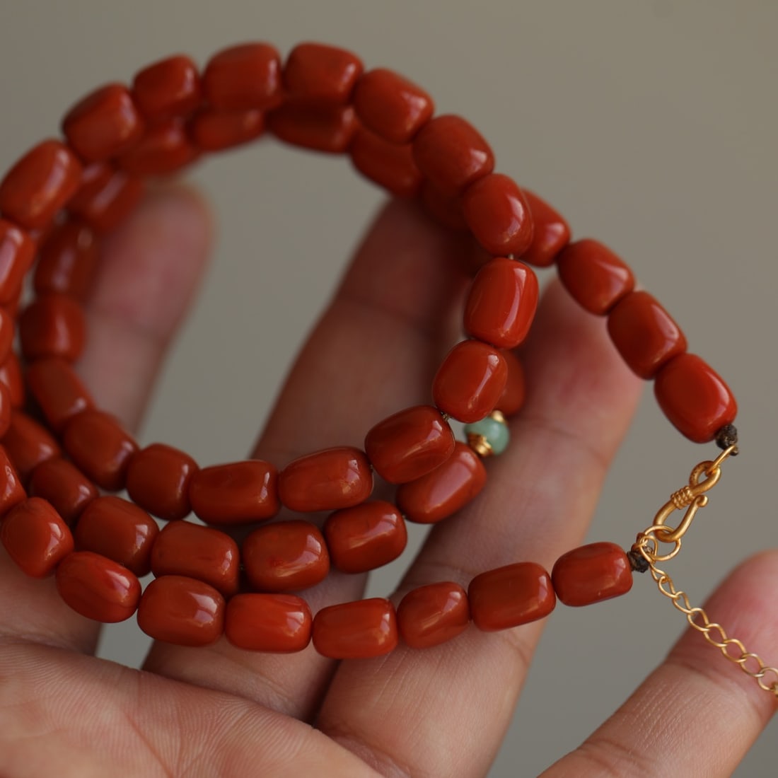 Chinese Nanhong Agate Original Stone Beads Necklace with Certificate - 5