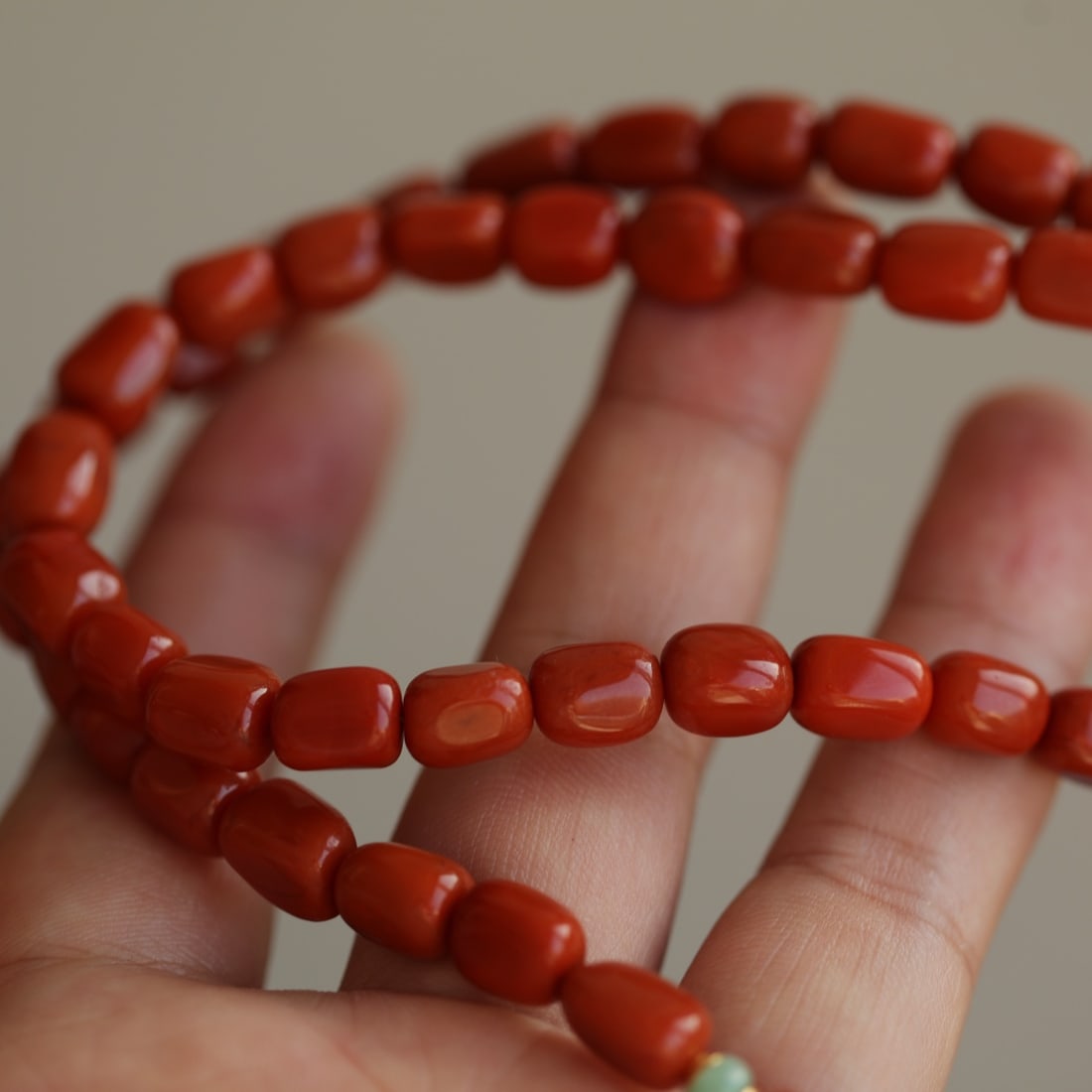 Chinese Nanhong Agate Original Stone Beads Necklace with Certificate - 6