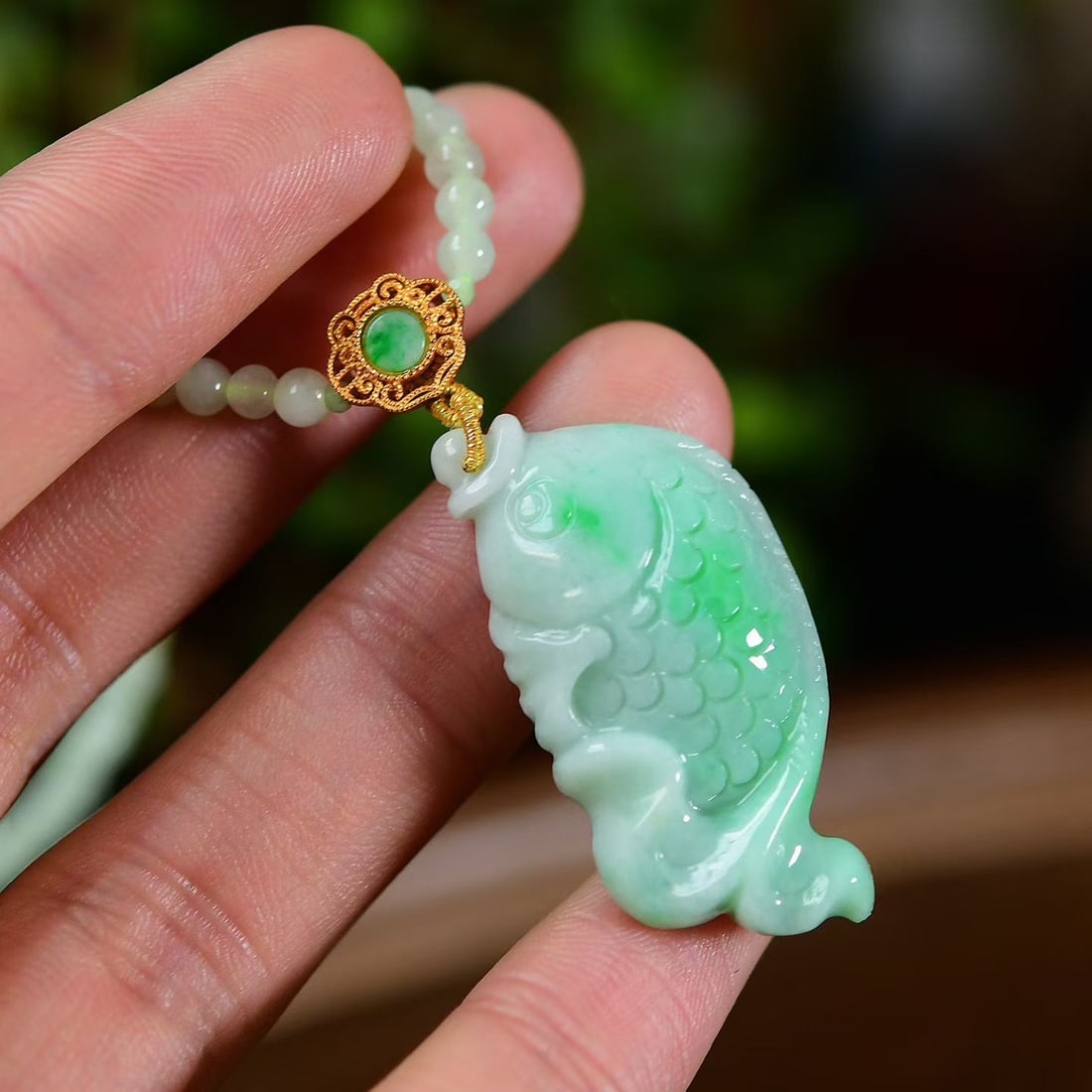 Natural Green Jadeite Fish Pendant with Certificate (1 of 5)