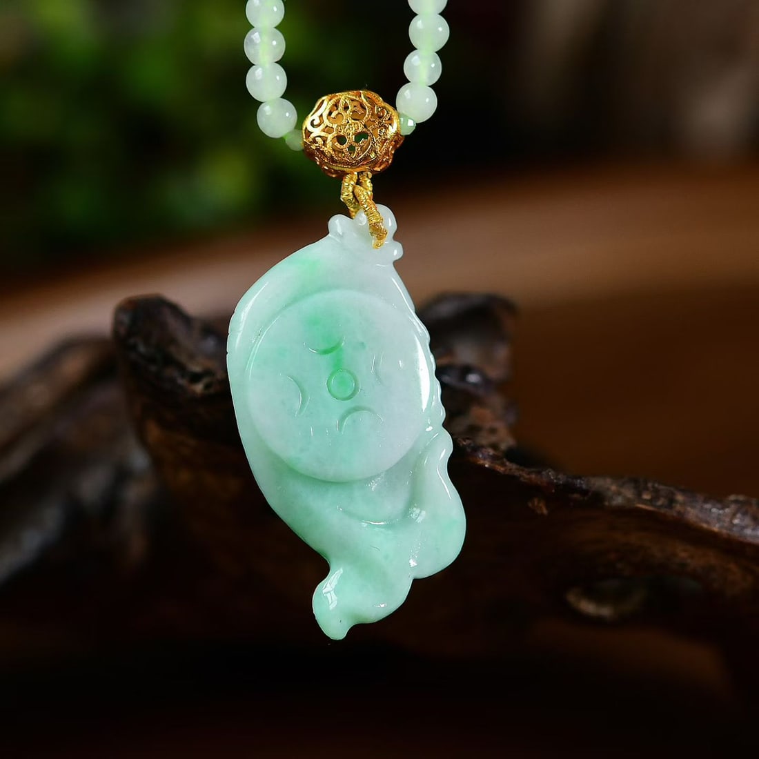 Natural Green Jadeite Fish Pendant with Certificate - 3