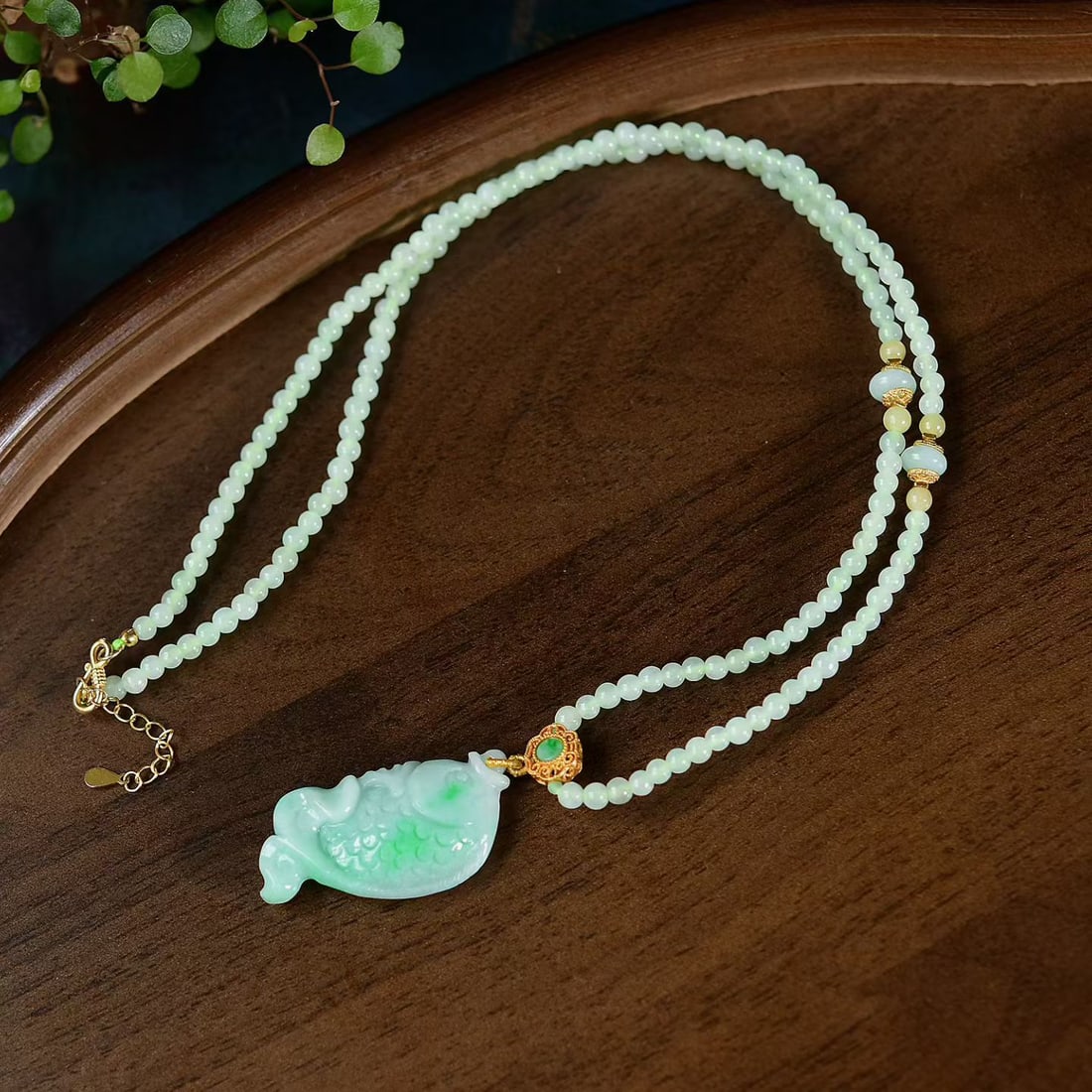 Natural Green Jadeite Fish Pendant with Certificate - 5