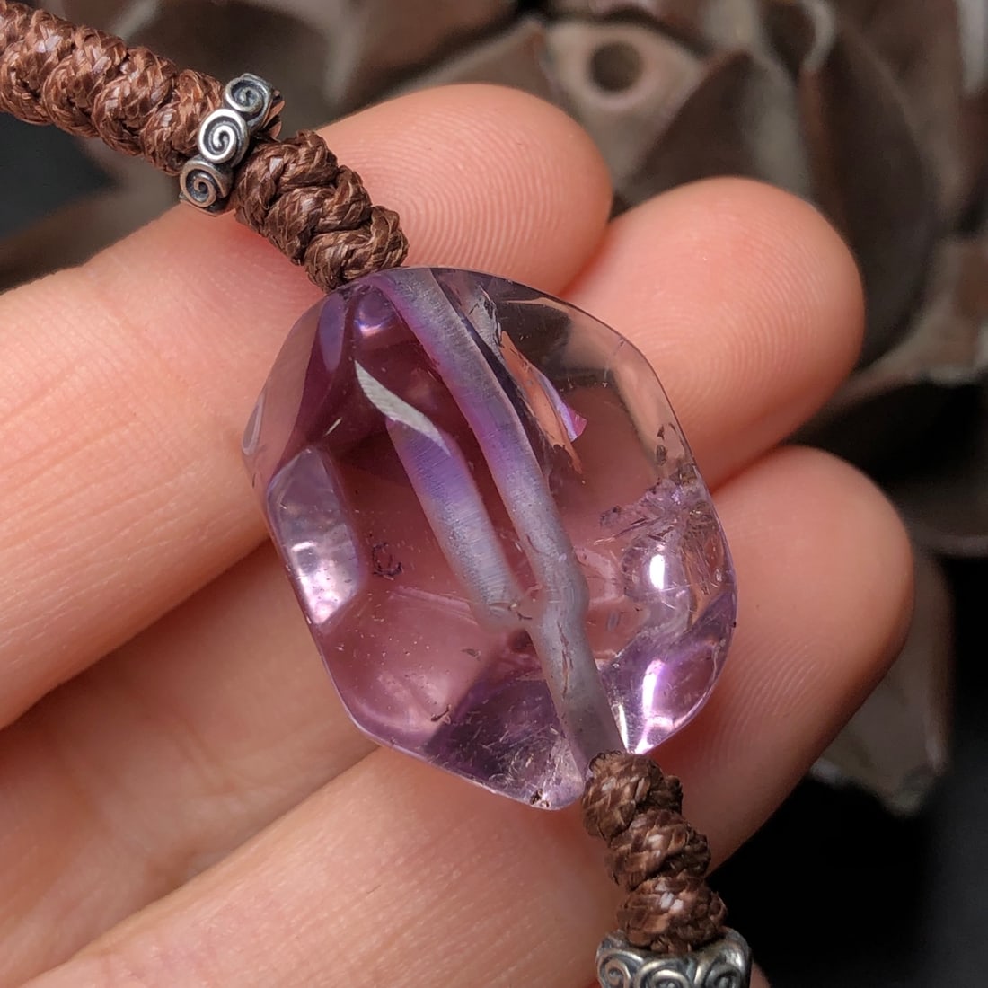 Hand knitting Natural Amethyst & Silver Necklace - 6