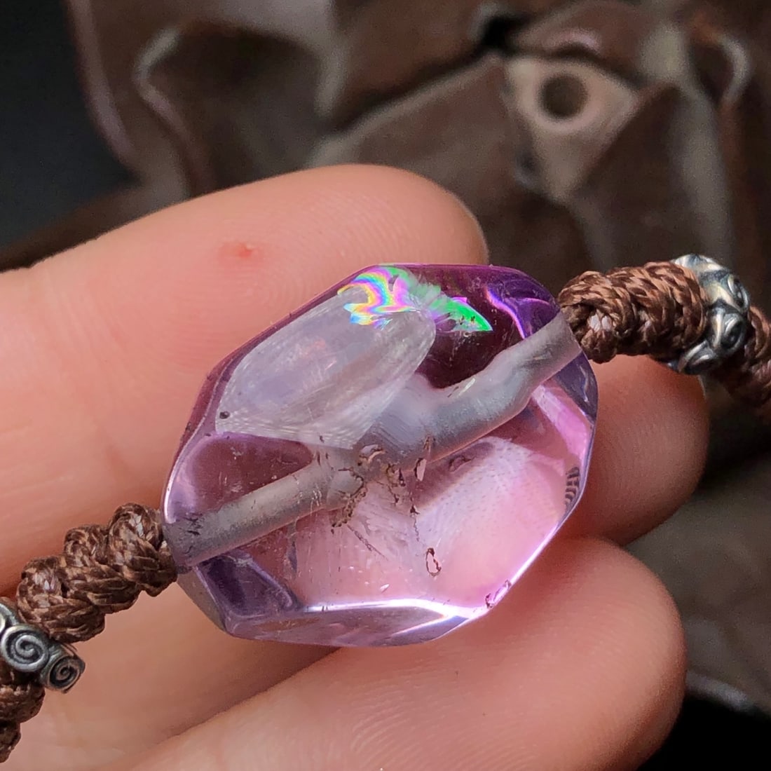 Hand knitting Natural Amethyst & Silver Necklace - 7