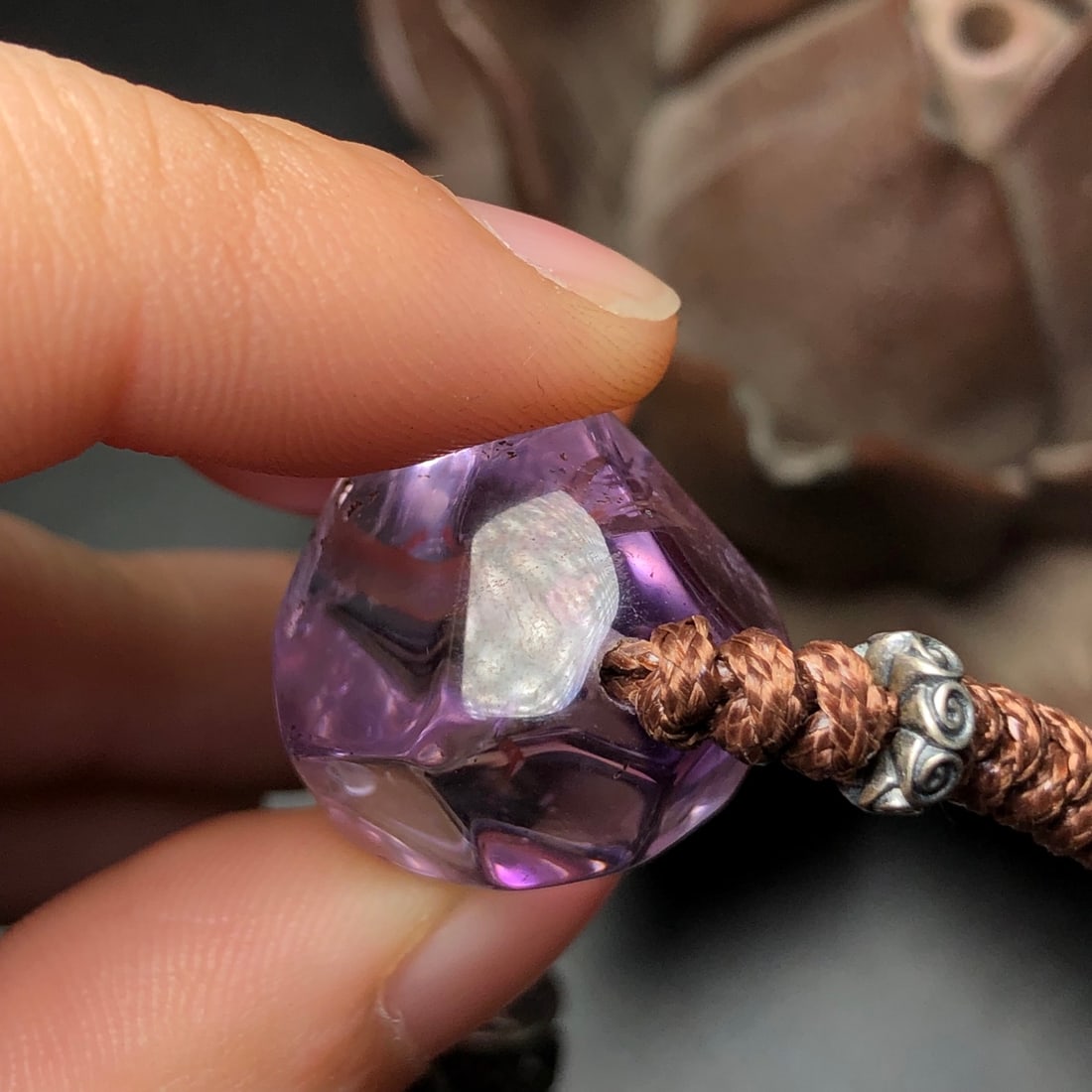 Hand knitting Natural Amethyst & Silver Necklace - 8