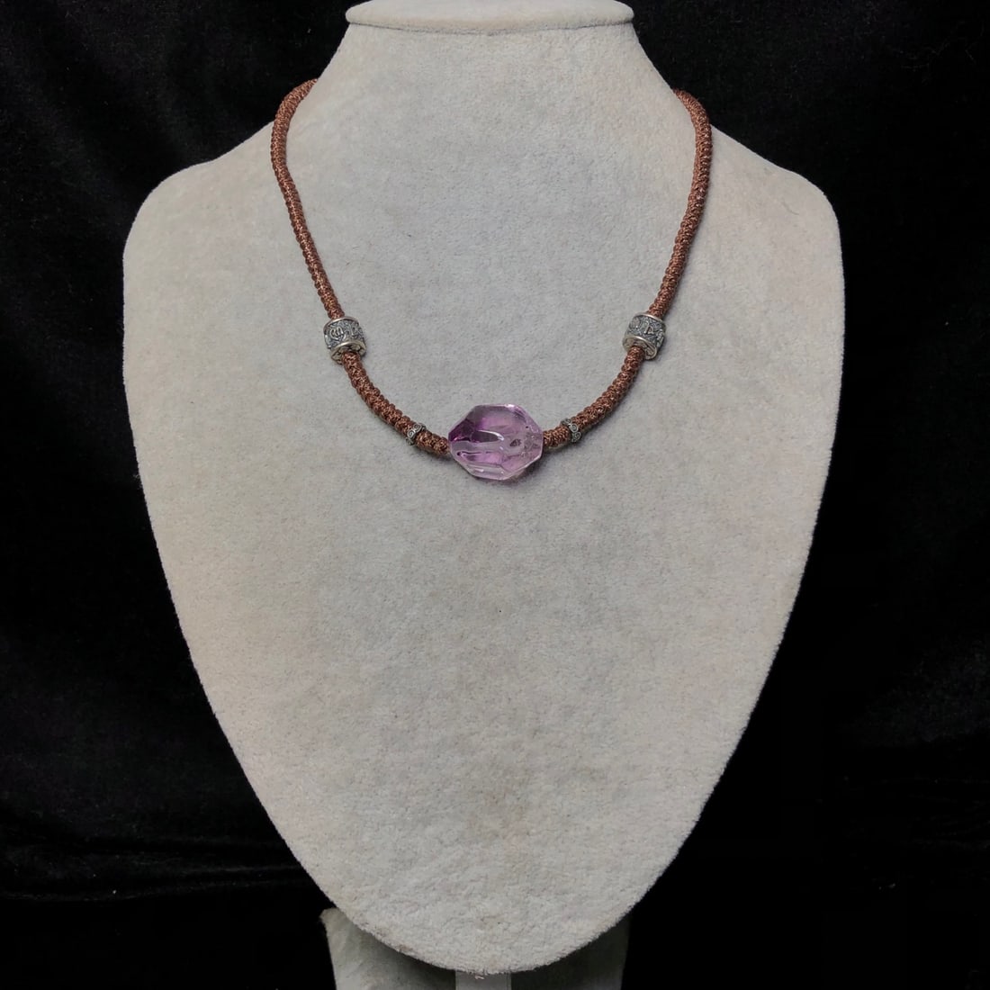 Hand knitting Natural Amethyst & Silver Necklace - 9