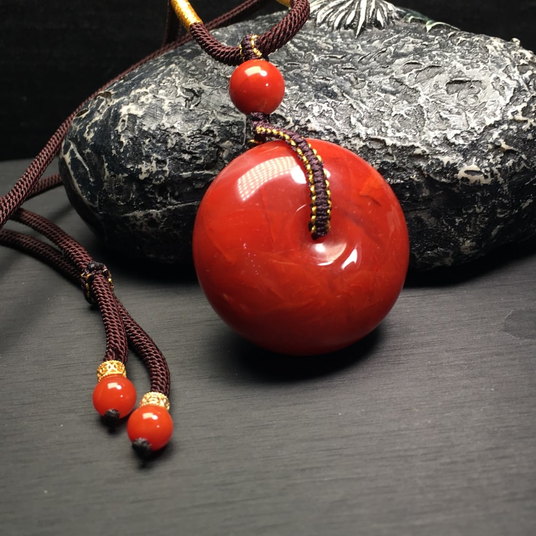 Chinese Natural Nanhong Agate Lucky Pendant with Certificate - 2