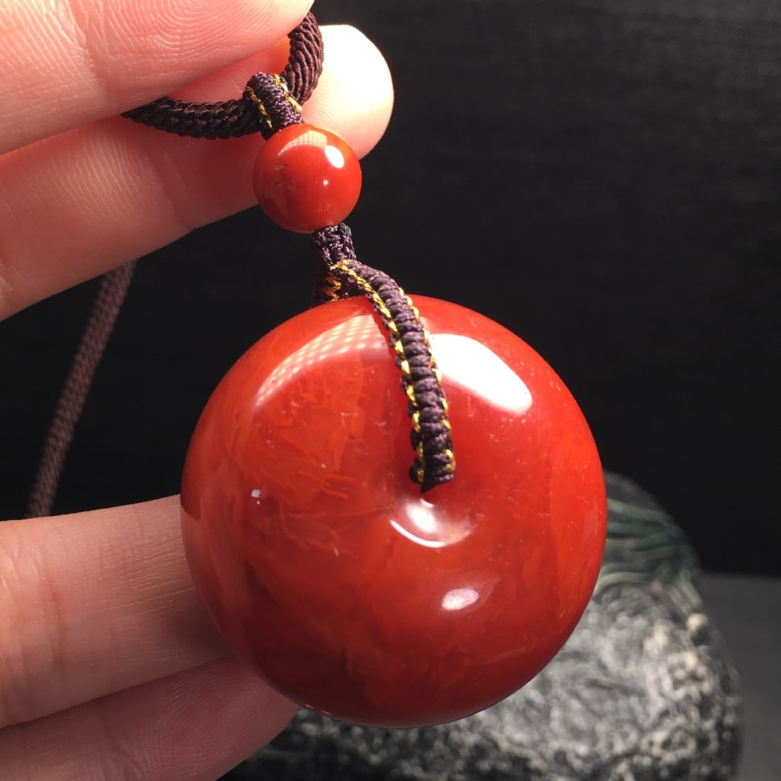 Chinese Natural Nanhong Agate Lucky Pendant with Certificate - 3