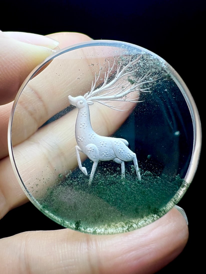 Natural Green Crystal Deer Pendant with Certificate - 2