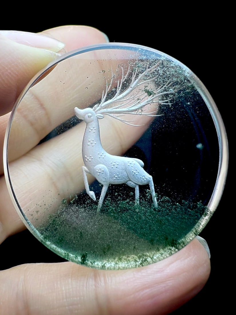 Natural Green Crystal Deer Pendant with Certificate - 6