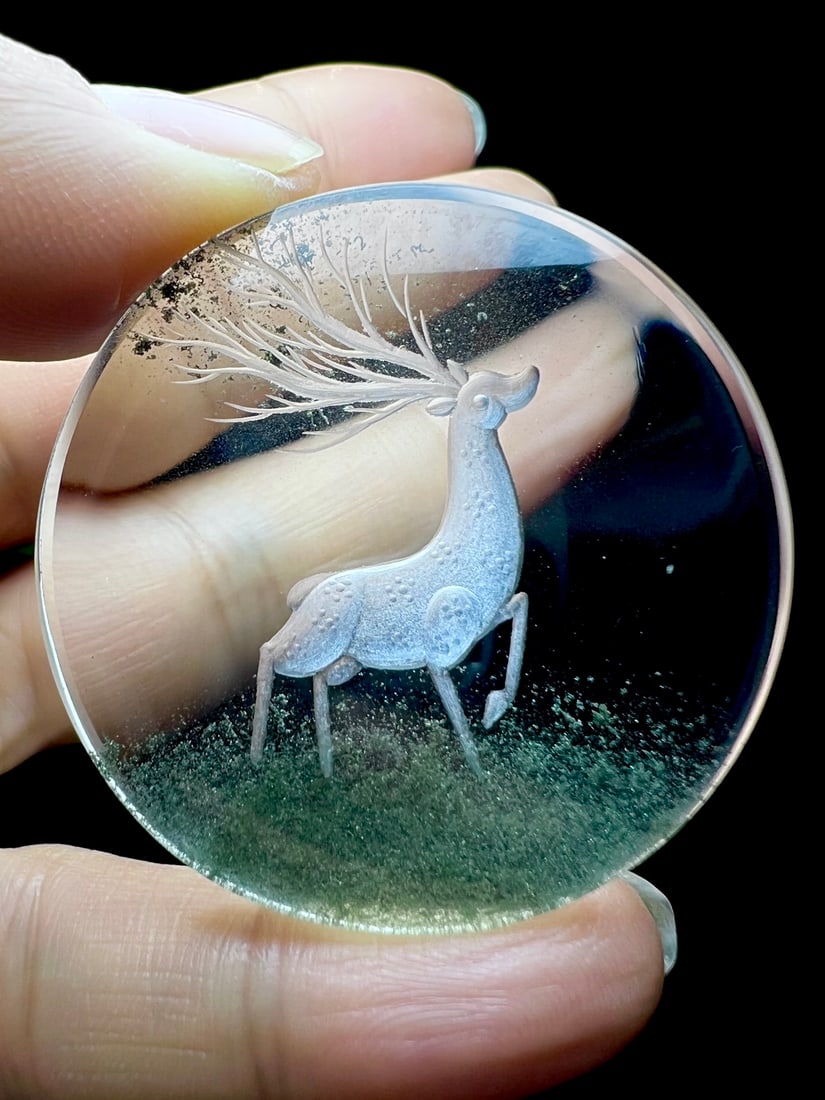 Natural Green Crystal Deer Pendant with Certificate - 8