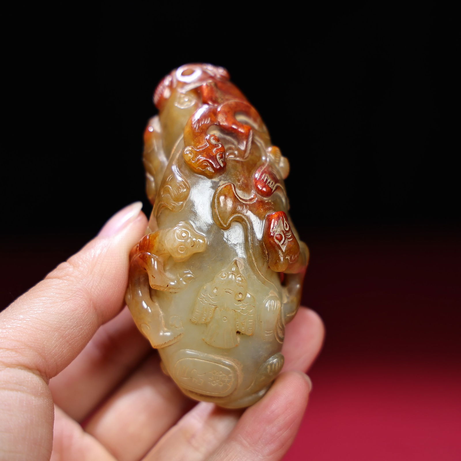 Old Chinese Hetian Jade Chi Dragon Pendant - 9