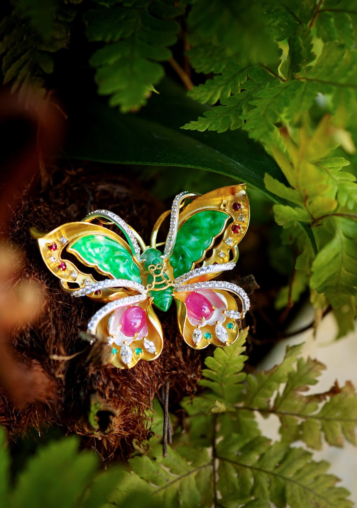 Silver & Natural Green Jadeite Butterfly Brooch Pendant (1 of 8)