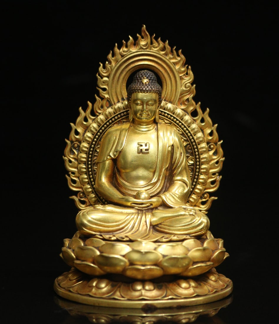 Old Chinese Gilt Gold Copper Buddha Statue (1 of 9)