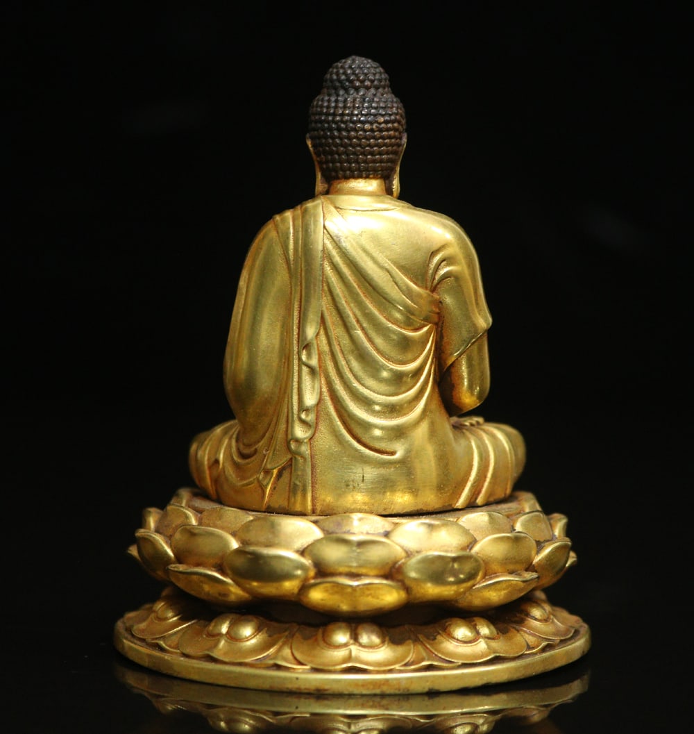 Old Chinese Gilt Gold Copper Buddha Statue - 4