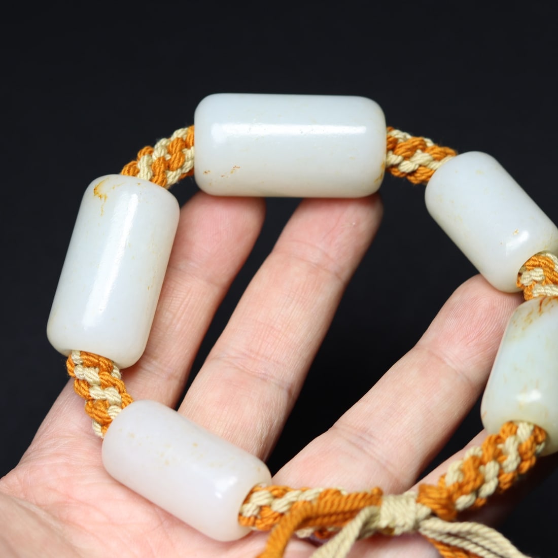 Hand knitting Chinese Hetian Jade Cong Hand Chain - 5