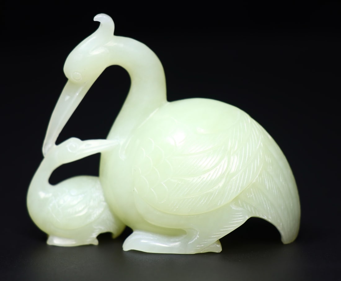 Chinese Hetian Jade Crane Statue (1 of 9)