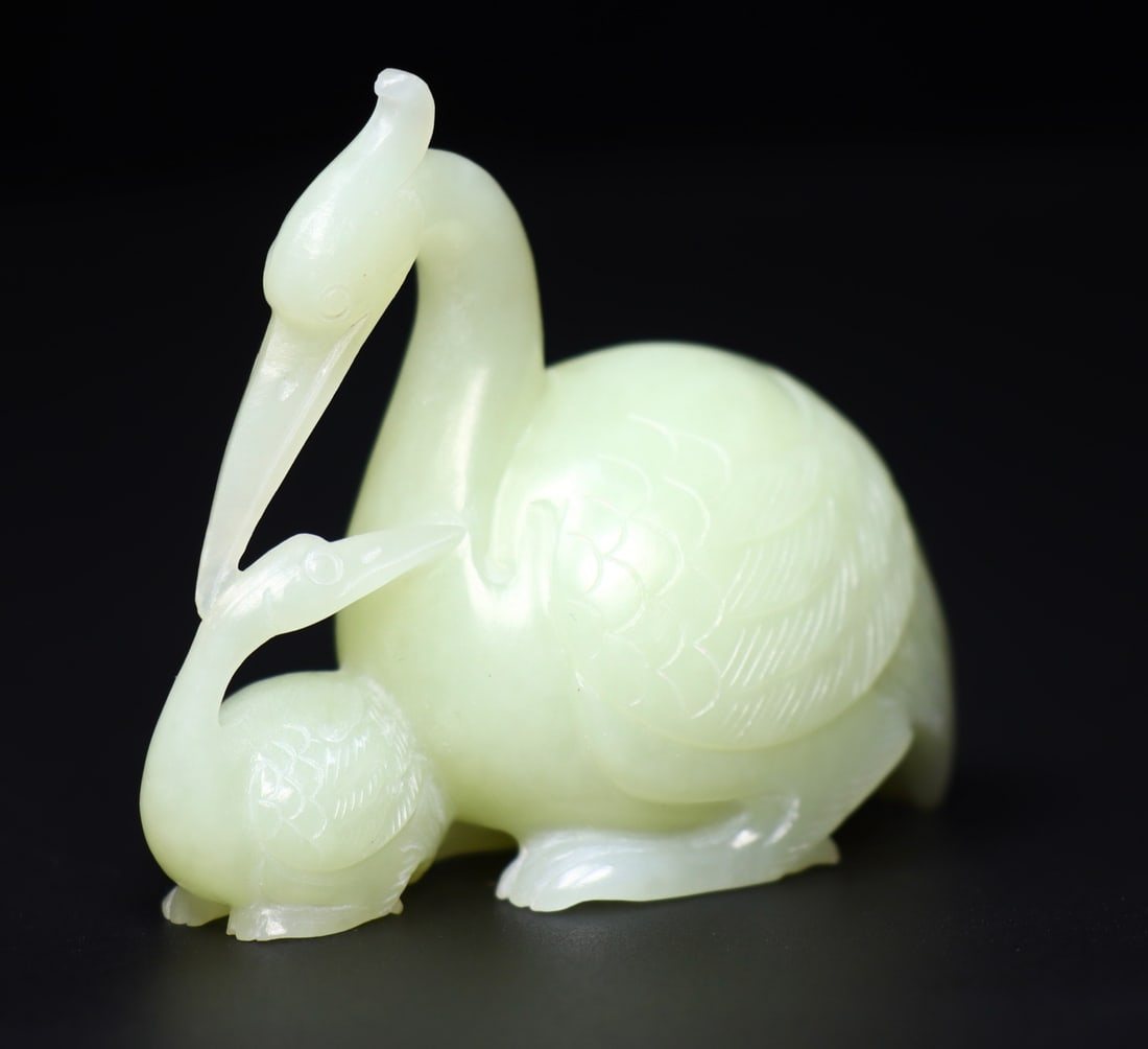 Chinese Hetian Jade Crane Statue - 2