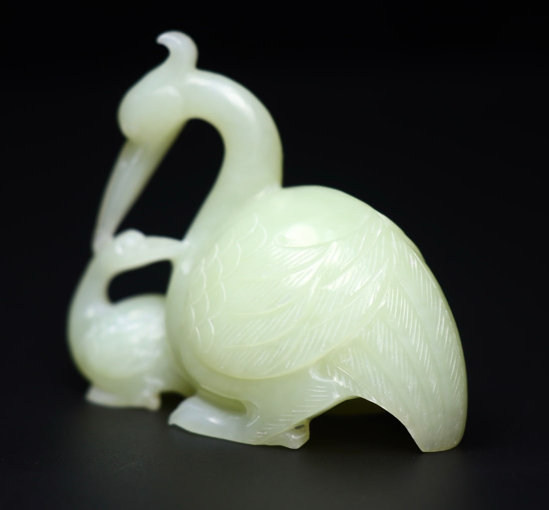 Chinese Hetian Jade Crane Statue - 3