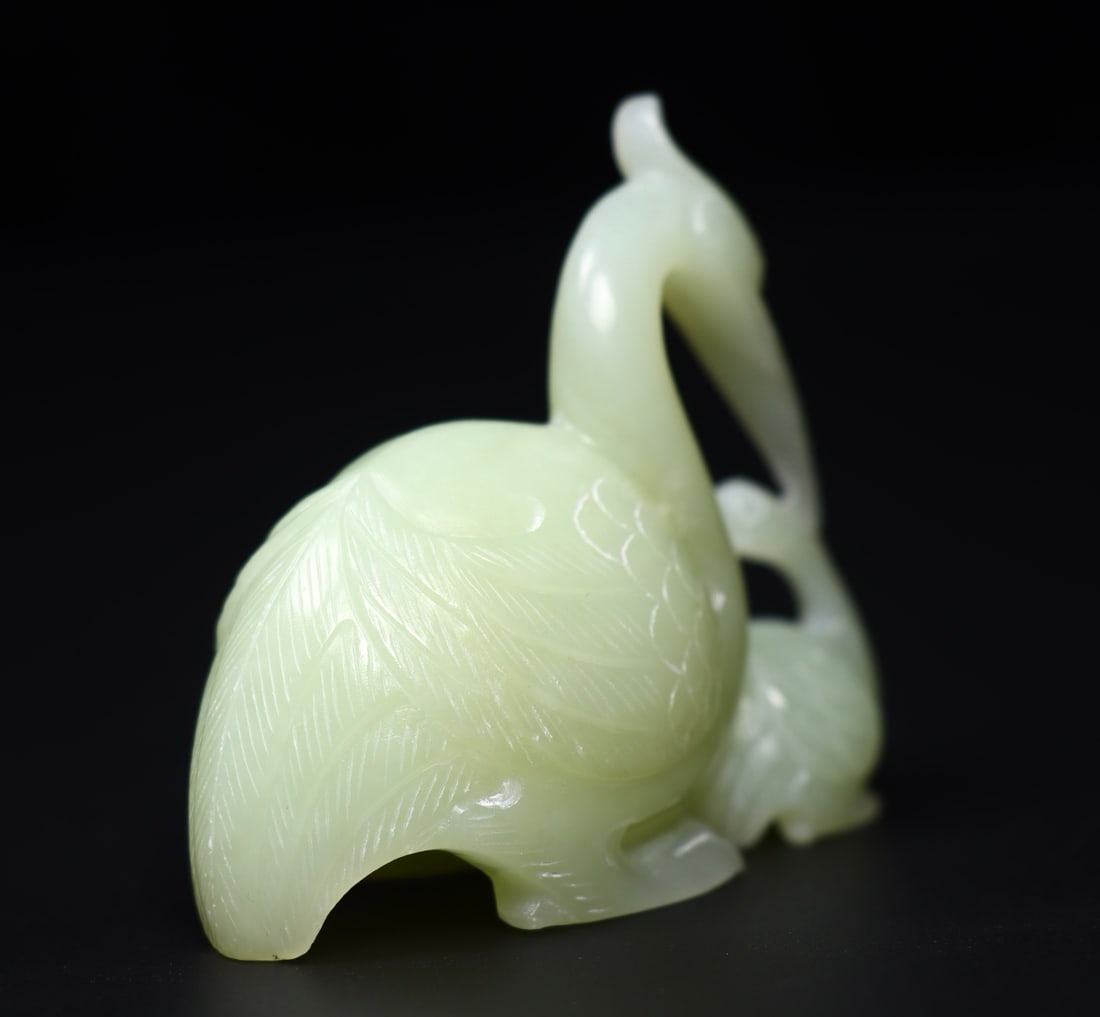 Chinese Hetian Jade Crane Statue - 7