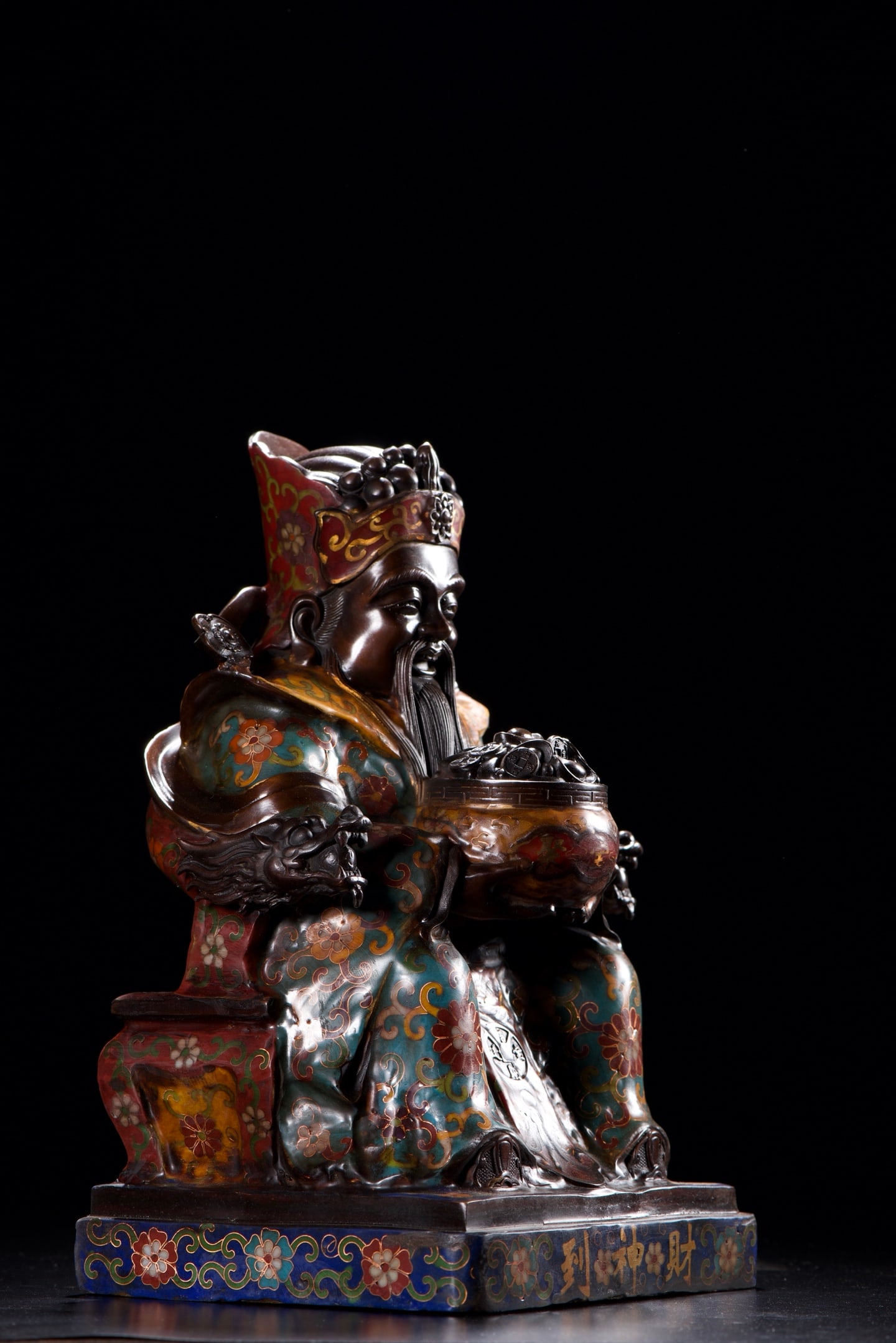 Old Chinese Bronze Cloisonne Fortune Taoism Deity Statue - 6