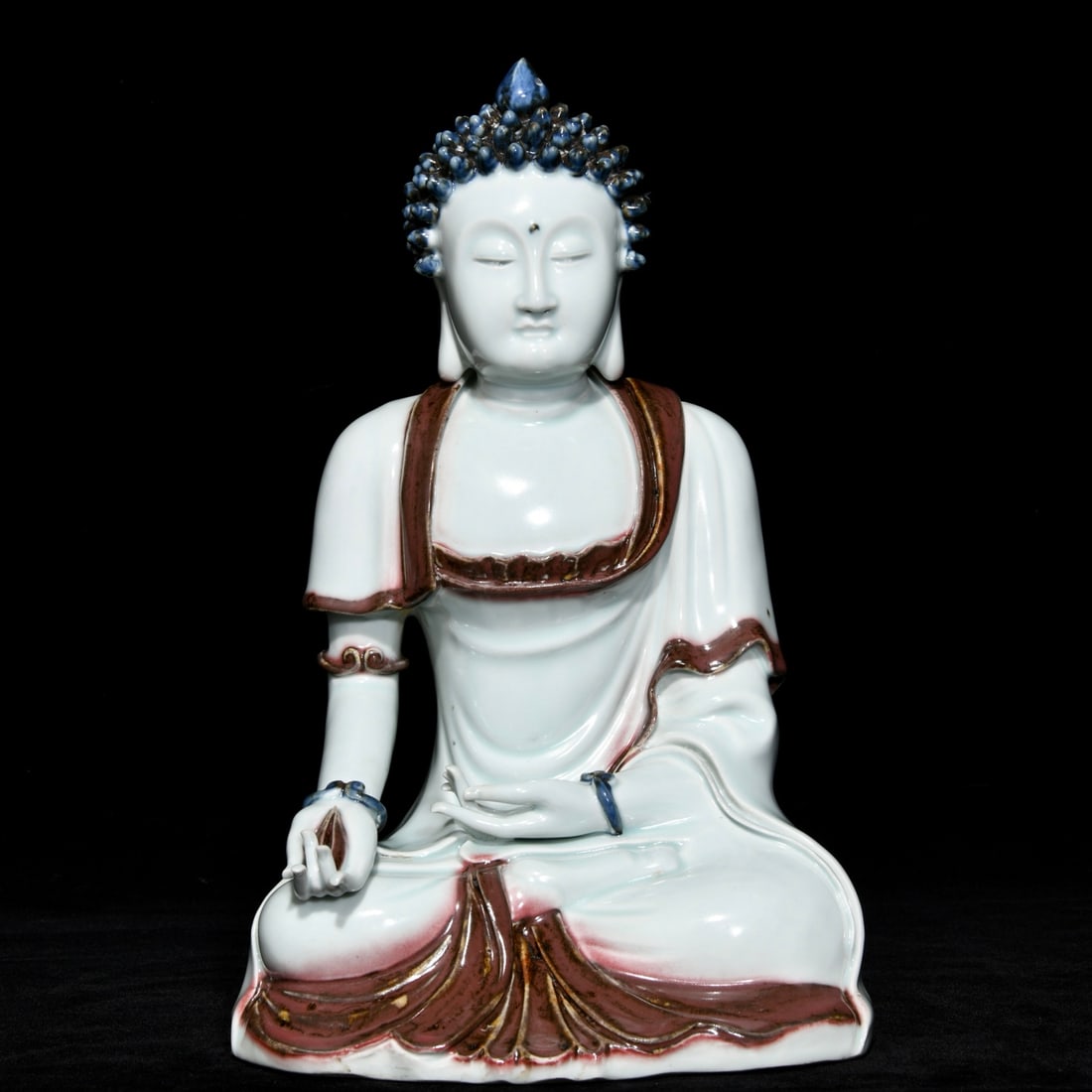 Chinese Red Under the Glaze Blue and White Porcelain Buddha Staute (1 of 9)