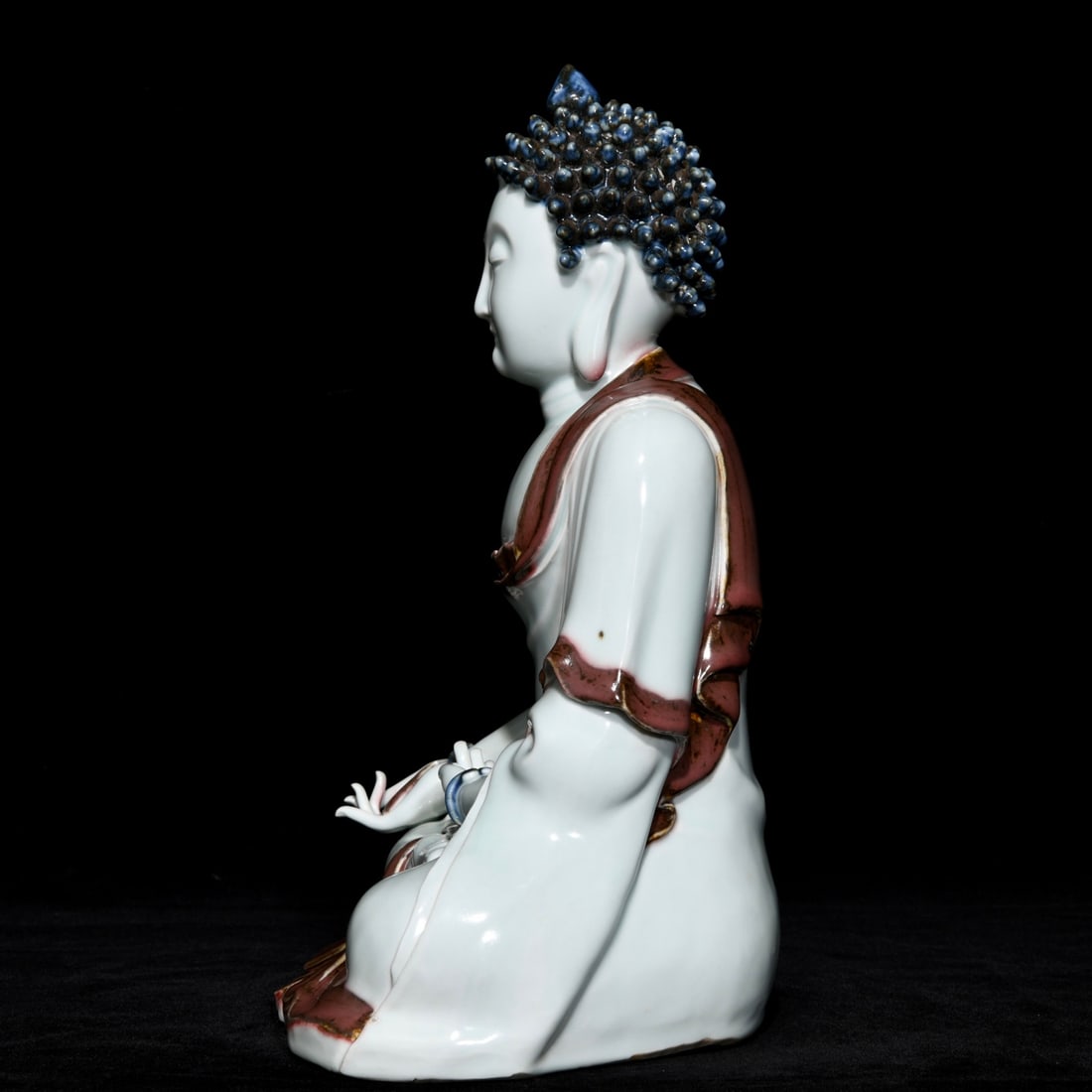 Chinese Red Under the Glaze Blue and White Porcelain Buddha Staute - 2