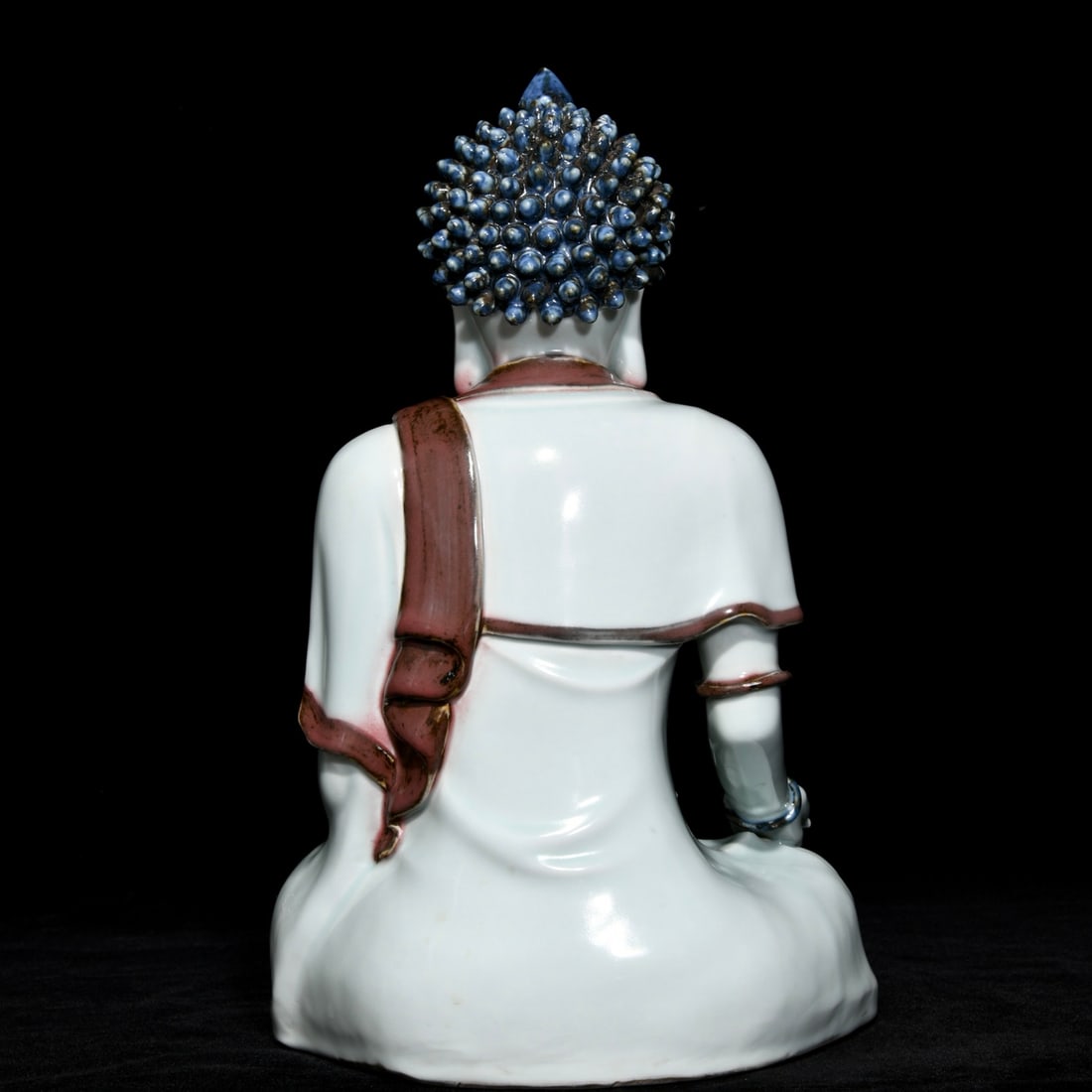 Chinese Red Under the Glaze Blue and White Porcelain Buddha Staute - 3