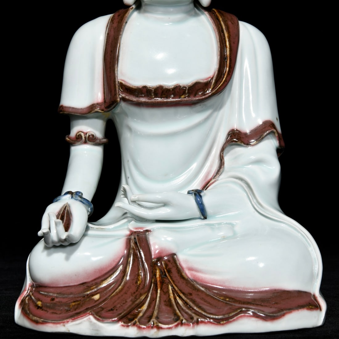 Chinese Red Under the Glaze Blue and White Porcelain Buddha Staute - 6