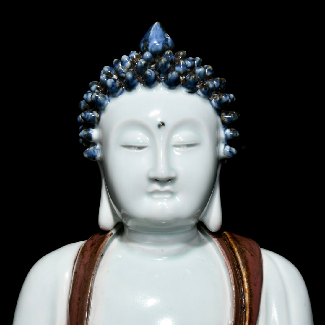 Chinese Red Under the Glaze Blue and White Porcelain Buddha Staute - 7