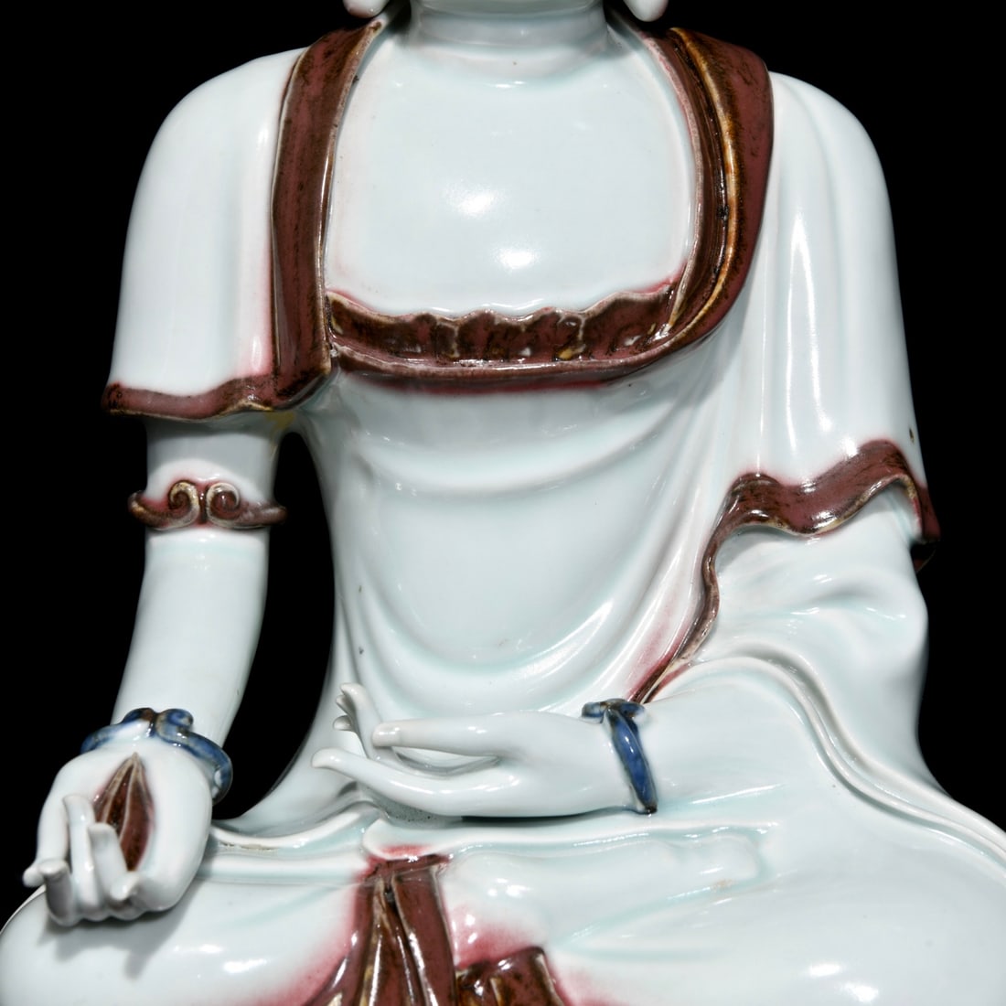 Chinese Red Under the Glaze Blue and White Porcelain Buddha Staute - 8