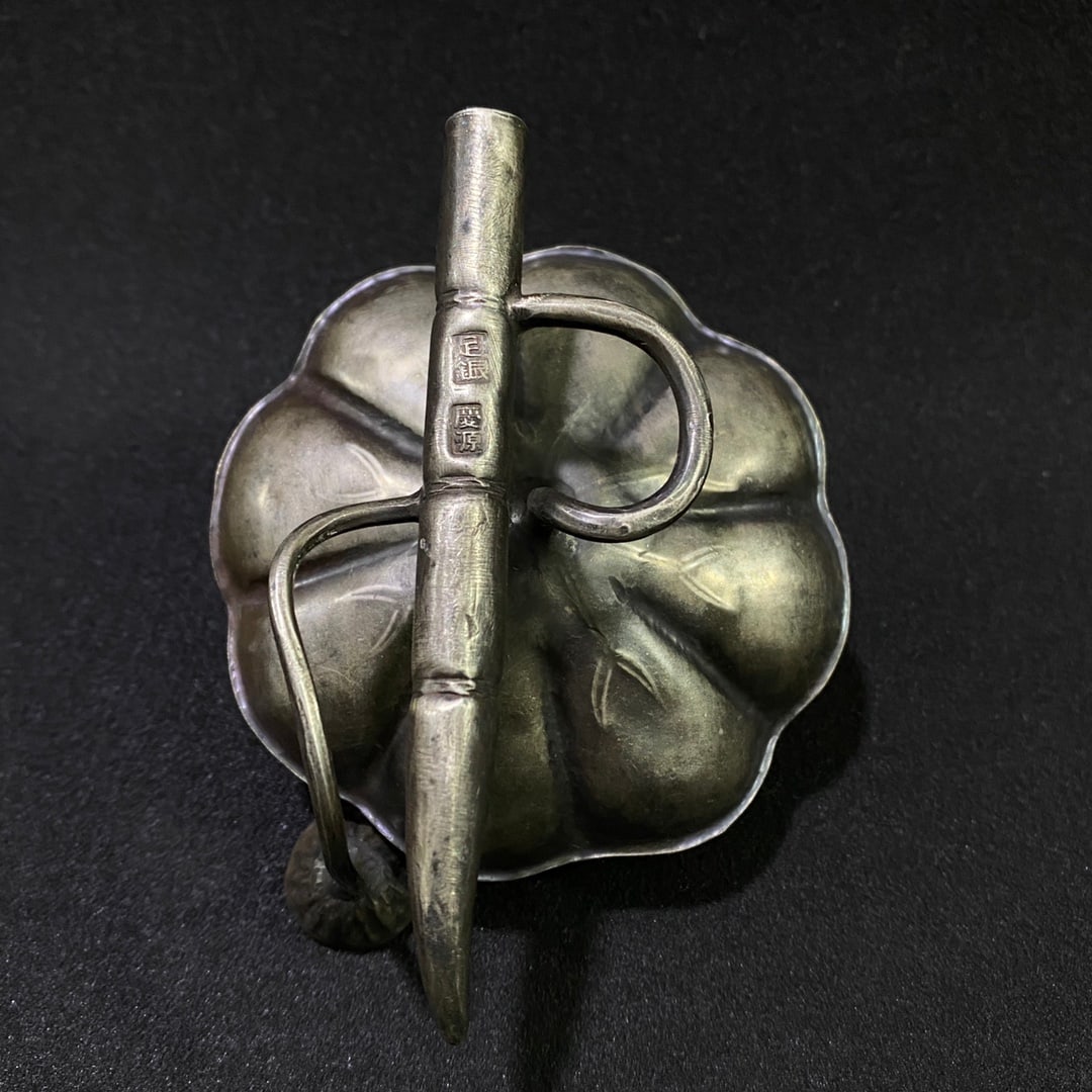 Old Chinese Pure Silver Lotus Small Statue - 5