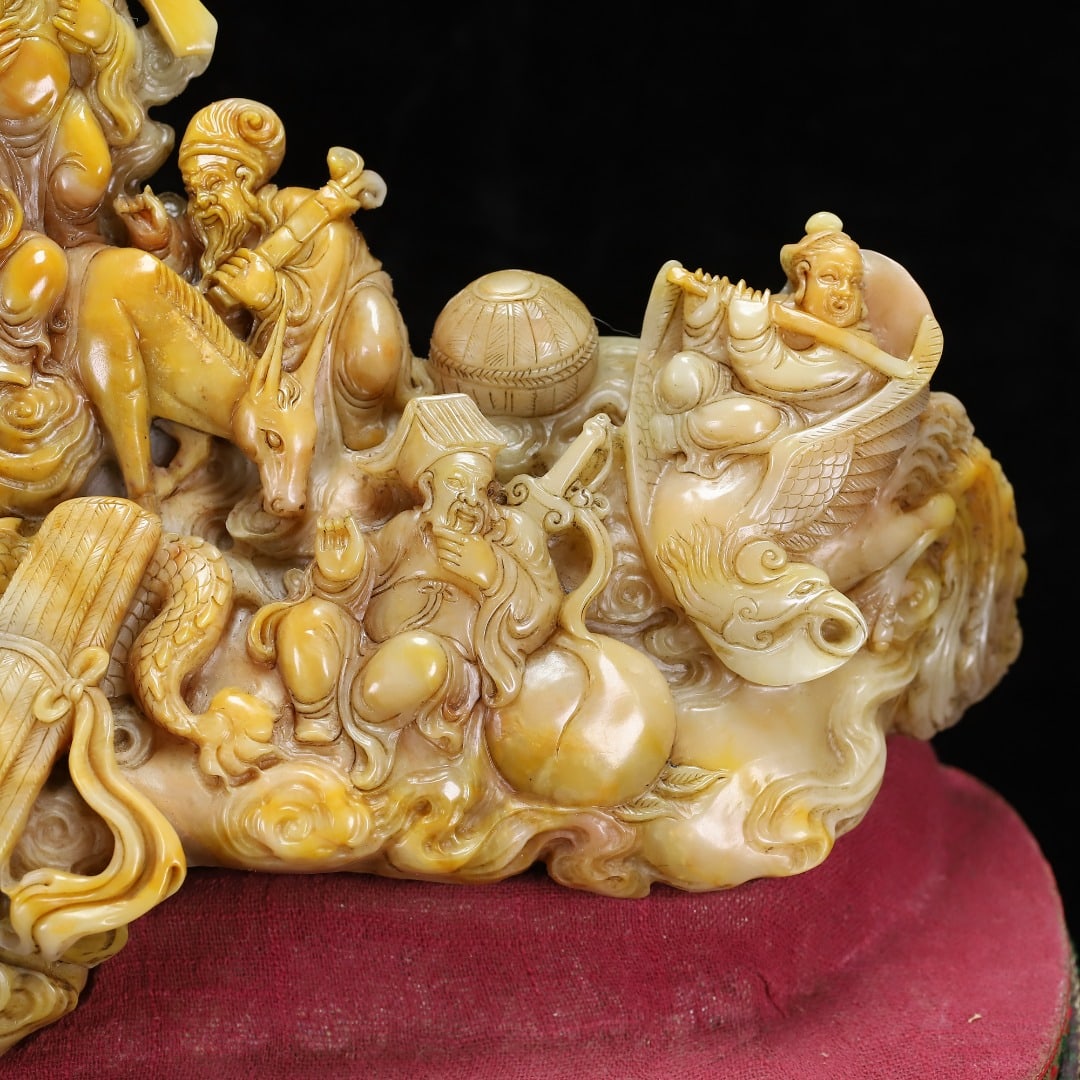 Hand Carved Chinese Shoushan Stone Eight Taoism Deity Statue - 10